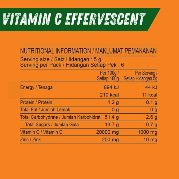 Timo Orange C 1000 Effervescent Flavoured Drink Base with Vitamin C & Zinc